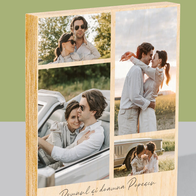 Colaj De Fotografii: Dl. Și Dna - Imprimare Pe Lemn ( Verticală)