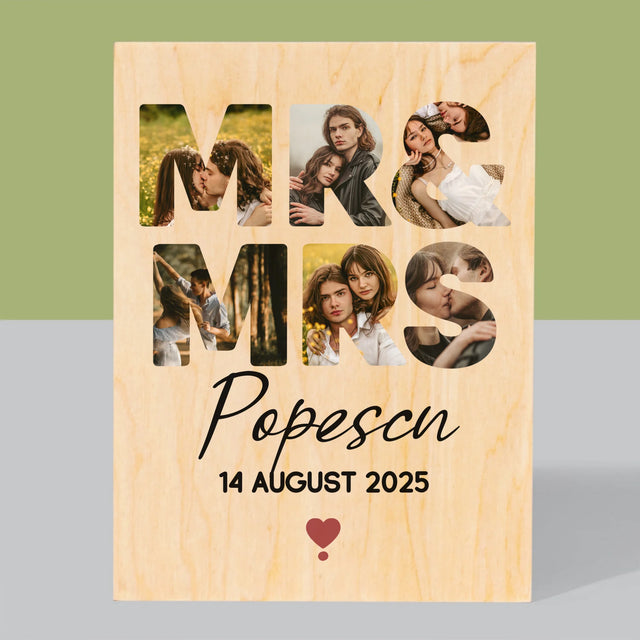 Cuvânt Din Fotografii: Mr&Mrs - Imprimare Pe Lemn ( Verticală)