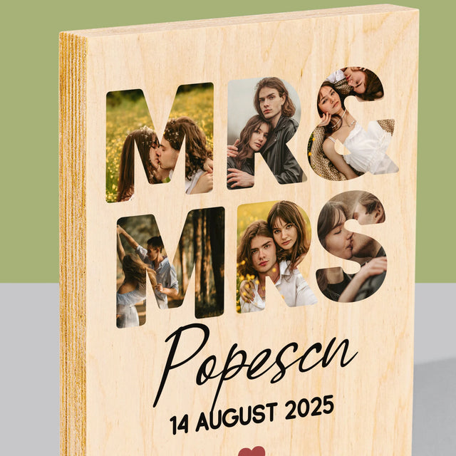 Cuvânt Din Fotografii: Mr&Mrs - Imprimare Pe Lemn ( Verticală)