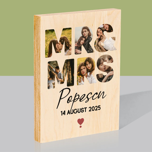 Cuvânt Din Fotografii: Mr&Mrs - Imprimare Pe Lemn ( Verticală)