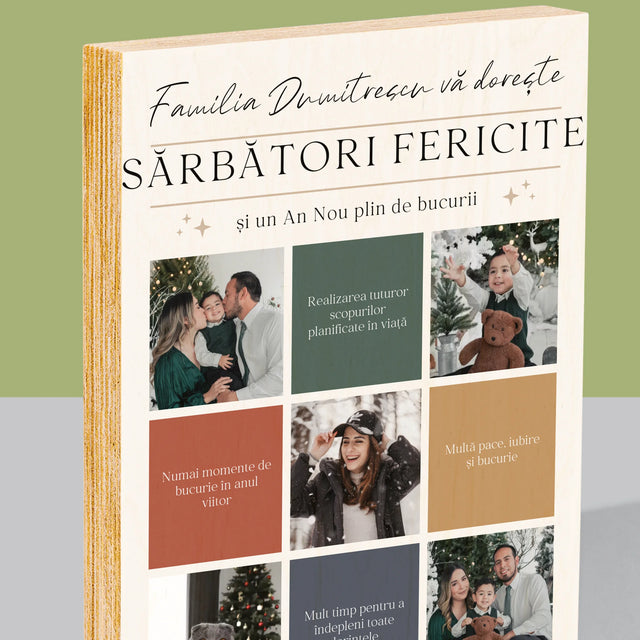 Colaj De Fotografii: Sărbători Fericite Urări - Imprimare Pe Lemn ( Verticală)