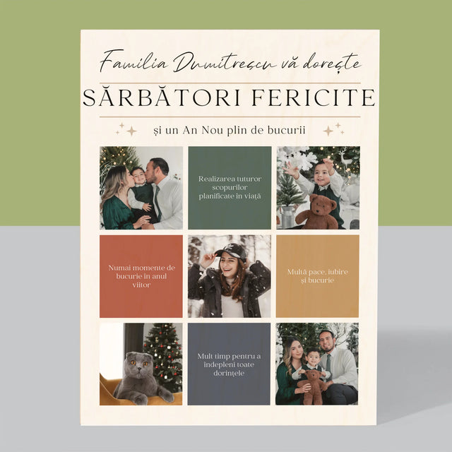Colaj De Fotografii: Sărbători Fericite Urări - Imprimare Pe Lemn ( Verticală)