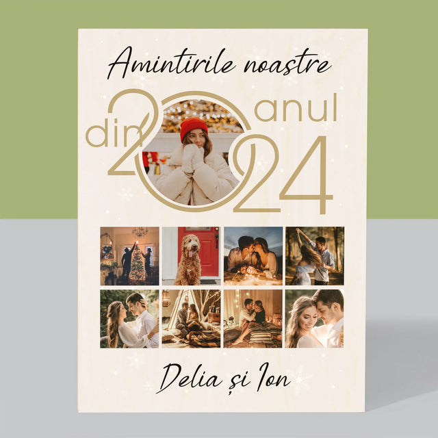 Colaj De Fotografii: Amintirile Noastre Din Anul - Imprimare Pe Lemn ( Verticală)
