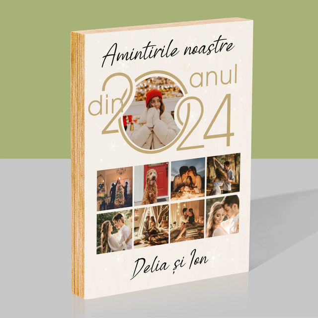 Colaj De Fotografii: Amintirile Noastre Din Anul - Imprimare Pe Lemn ( Verticală)