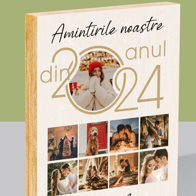 Colaj De Fotografii: Amintirile Noastre Din Anul - Imprimare Pe Lemn ( Verticală)