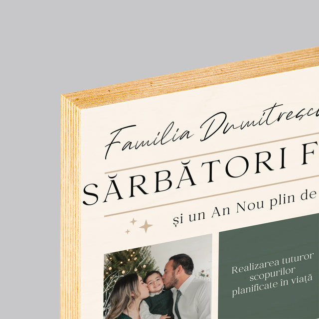 Colaj De Fotografii: Sărbători Fericite Urări - Imprimare Pe Lemn ( Verticală)