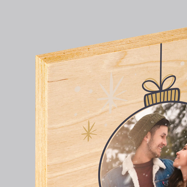 Fotografie Si Semnătură: Sărbători Fericite Jucărie De Brad - Imprimare Pe Lemn ( Verticală)