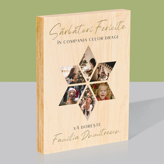 Colaj De Fotografii: Sărbători Frumoase Steaua - Imprimare Pe Lemn ( Verticală)