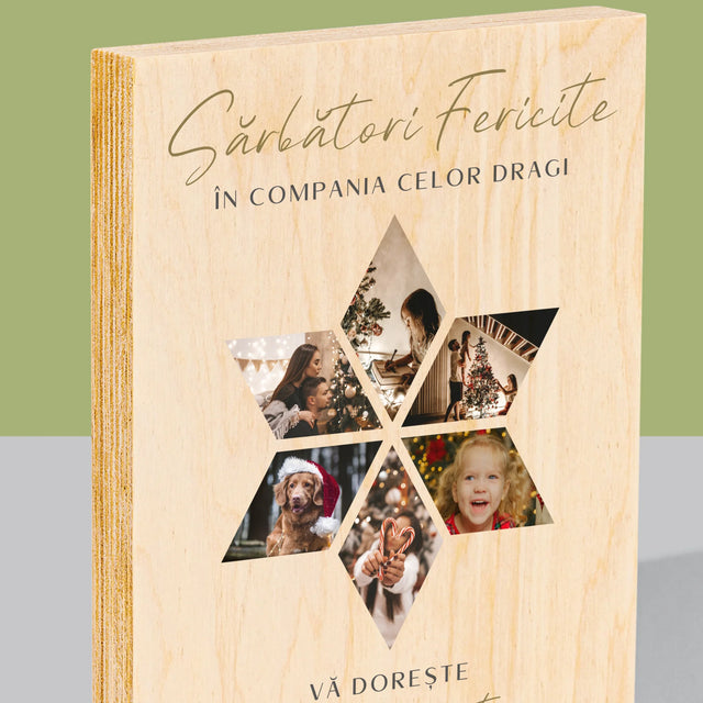 Colaj De Fotografii: Sărbători Frumoase Steaua - Imprimare Pe Lemn ( Verticală)