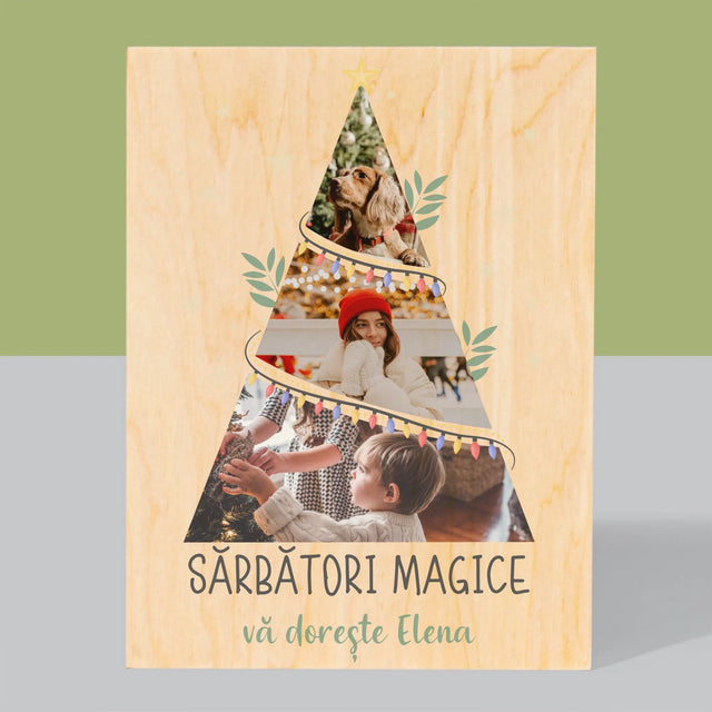 Colaj De Fotografii: Sărbători Magice Brad - Imprimare Pe Lemn ( Verticală)
