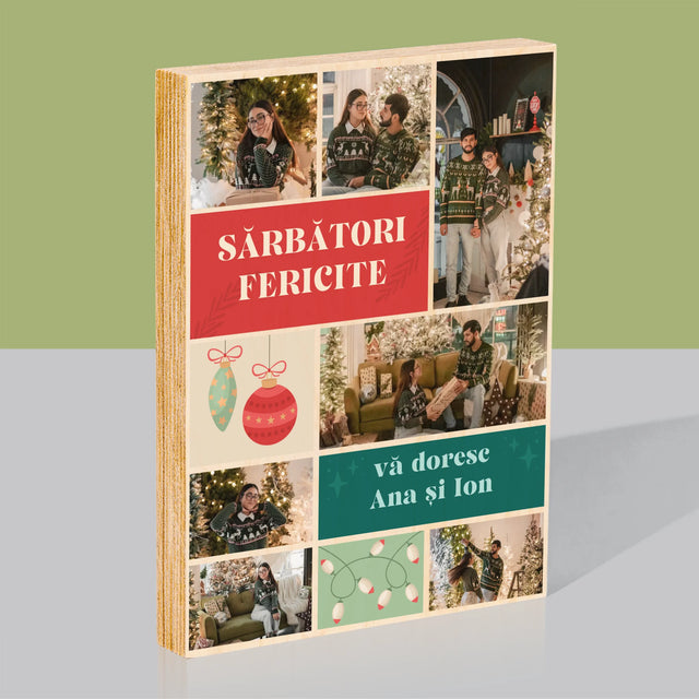 Colaj De Fotografii: Fotografii De Sărbători - Imprimare Pe Lemn ( Verticală)