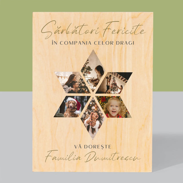 Colaj De Fotografii: Sărbători Frumoase Steaua - Imprimare Pe Lemn ( Verticală)