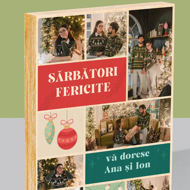 Colaj De Fotografii: Fotografii De Sărbători - Imprimare Pe Lemn ( Verticală)