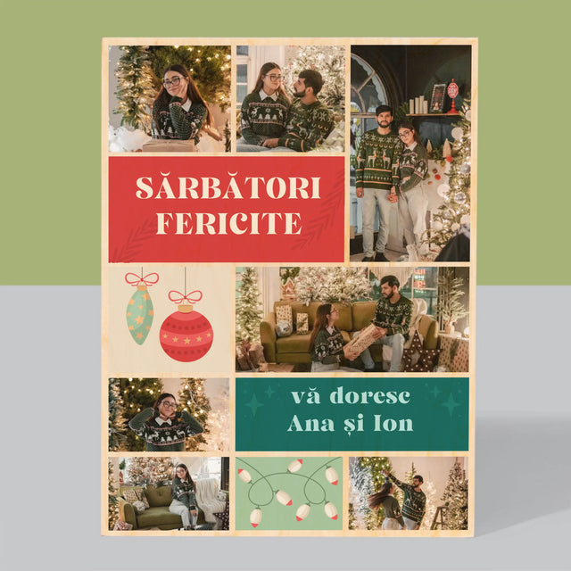 Colaj De Fotografii: Fotografii De Sărbători - Imprimare Pe Lemn ( Verticală)