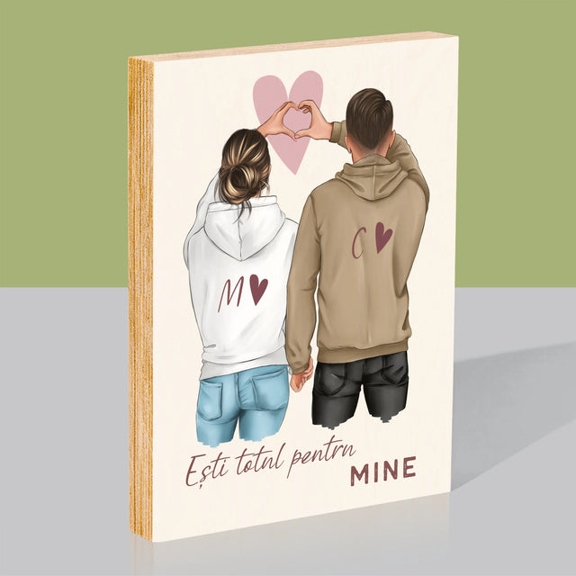 Creator De Personaj: Cuplu Inimă - Imprimare Pe Lemn ( Verticală)