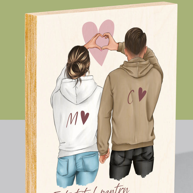 Creator De Personaj: Cuplu Inimă - Imprimare Pe Lemn ( Verticală)