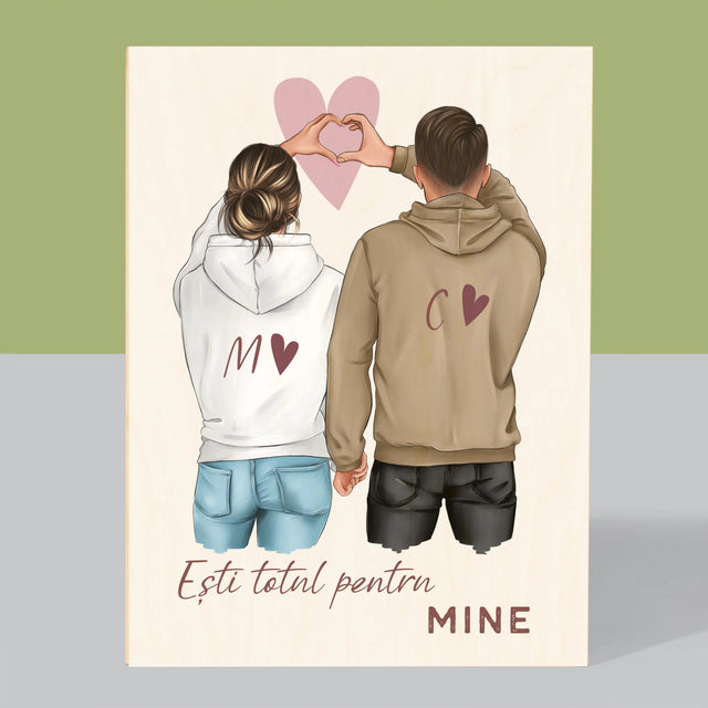 Creator De Personaj: Cuplu Inimă - Imprimare Pe Lemn ( Verticală)