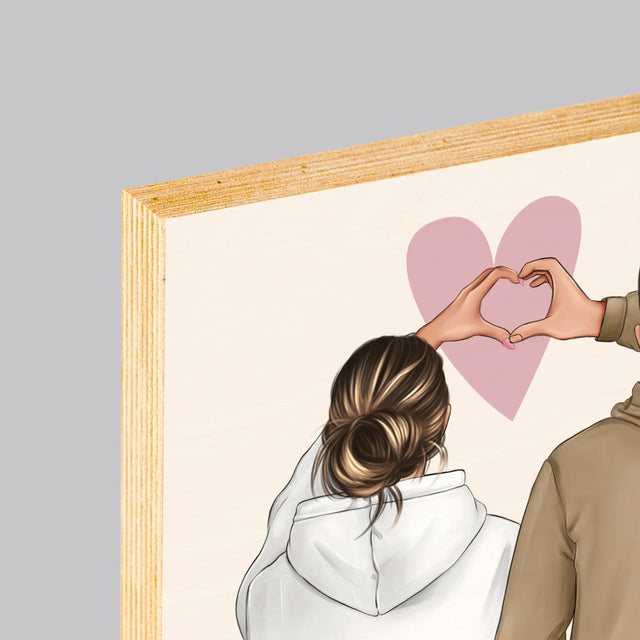 Creator De Personaj: Cuplu Inimă - Imprimare Pe Lemn ( Verticală)