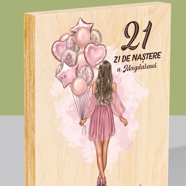 Creator De Personaj: Ziua De Naștere Baloane - Imprimare Pe Lemn ( Verticală)