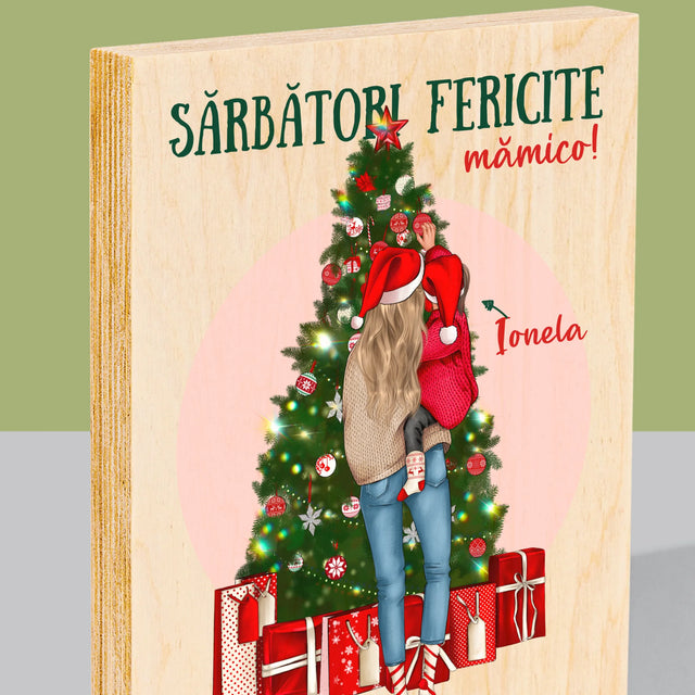 Creator De Personaj: Sărbători Fericite Mămico - Imprimare Pe Lemn ( Verticală)