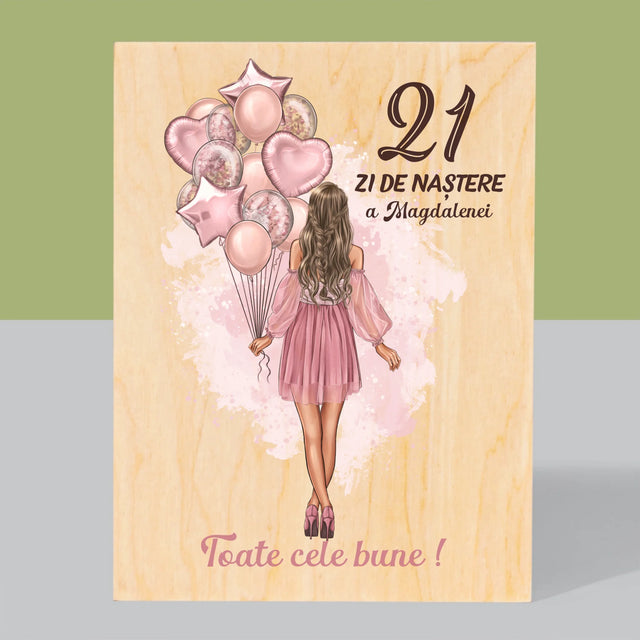 Creator De Personaj: Ziua De Naștere Baloane - Imprimare Pe Lemn ( Verticală)