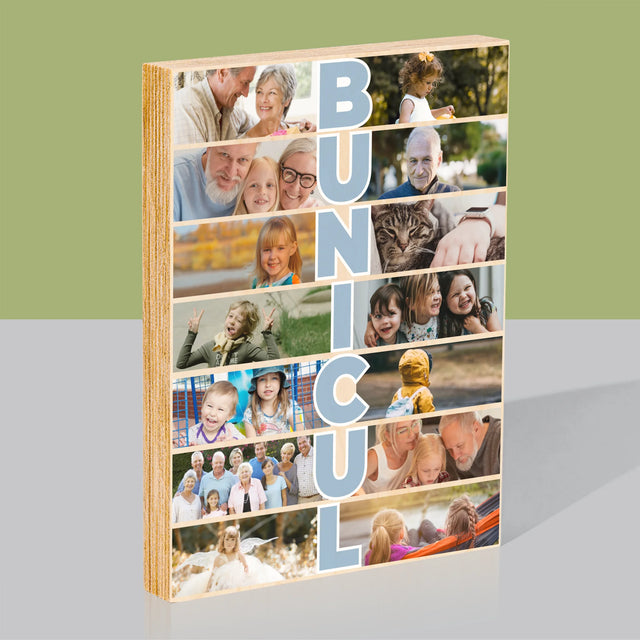 Colaj De Fotografii: Bunicul - Imprimare Pe Lemn ( Verticală)