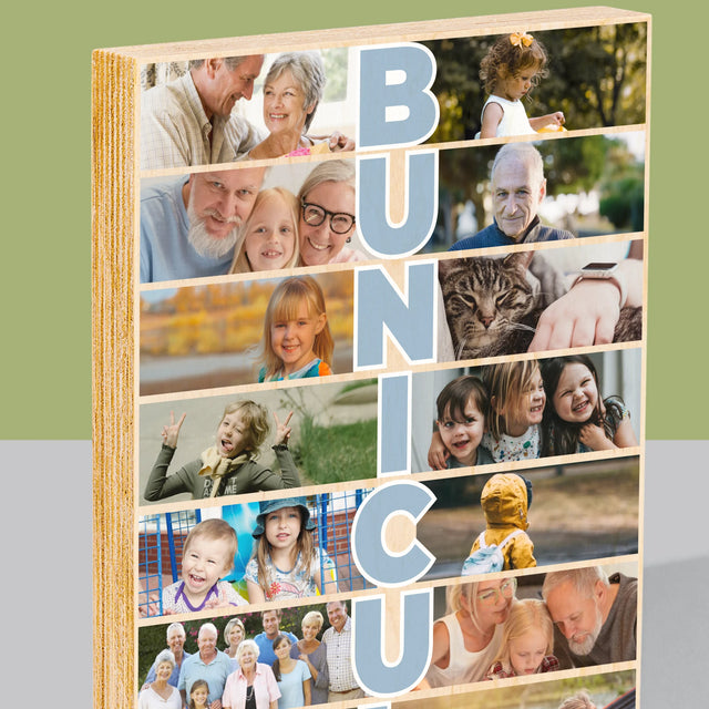 Colaj De Fotografii: Bunicul - Imprimare Pe Lemn ( Verticală)