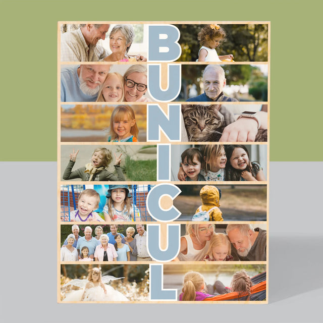 Colaj De Fotografii: Bunicul - Imprimare Pe Lemn ( Verticală)