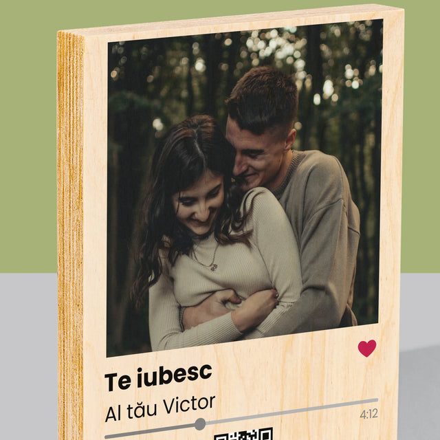 Fotografie Si Semnătură: Spotify Cu Cod Qr - Imprimare Pe Lemn ( Verticală)