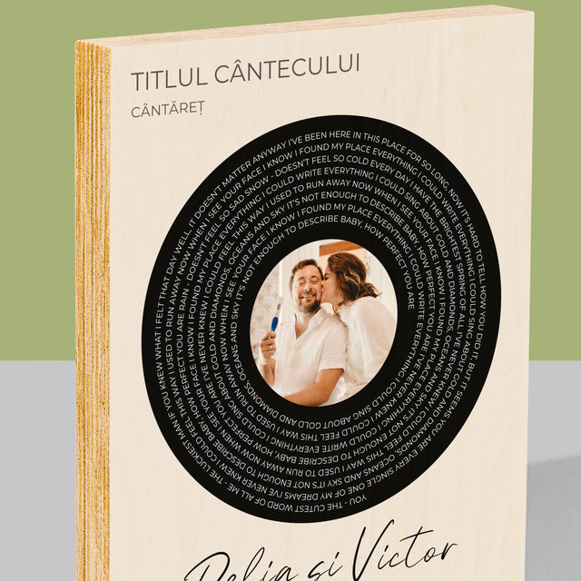 Fotografie Si Semnătură: Textul Cântecului Cu Fotografia Ta - Imprimare Pe Lemn ( Verticală)