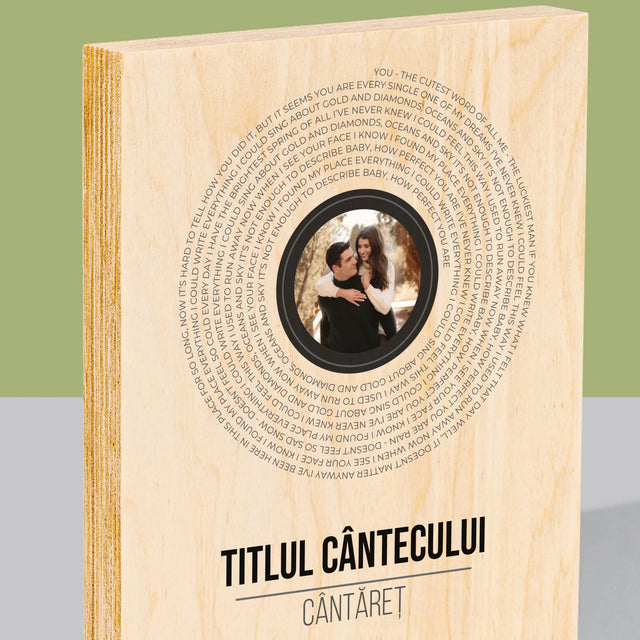 Fotografie Si Semnătură: Textul Cântecului Pe Disc - Imprimare Pe Lemn ( Verticală)