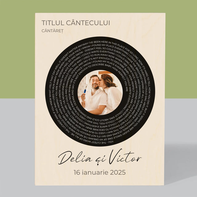 Fotografie Si Semnătură: Textul Cântecului Cu Fotografia Ta - Imprimare Pe Lemn ( Verticală)