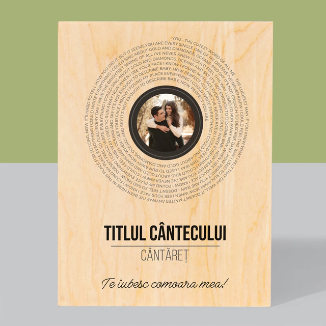 Fotografie Si Semnătură: Textul Cântecului Pe Disc - Imprimare Pe Lemn ( Verticală)