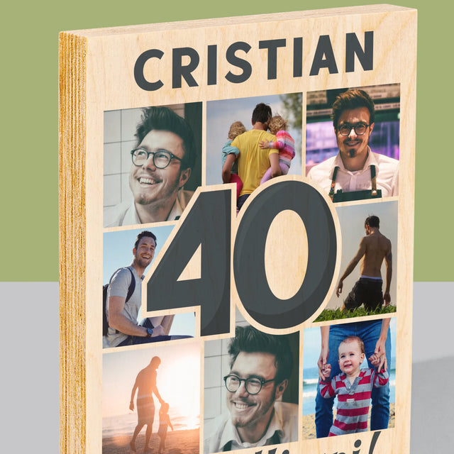 Colaj De Fotografii: 40 De Ani - Imprimare Pe Lemn ( Verticală)