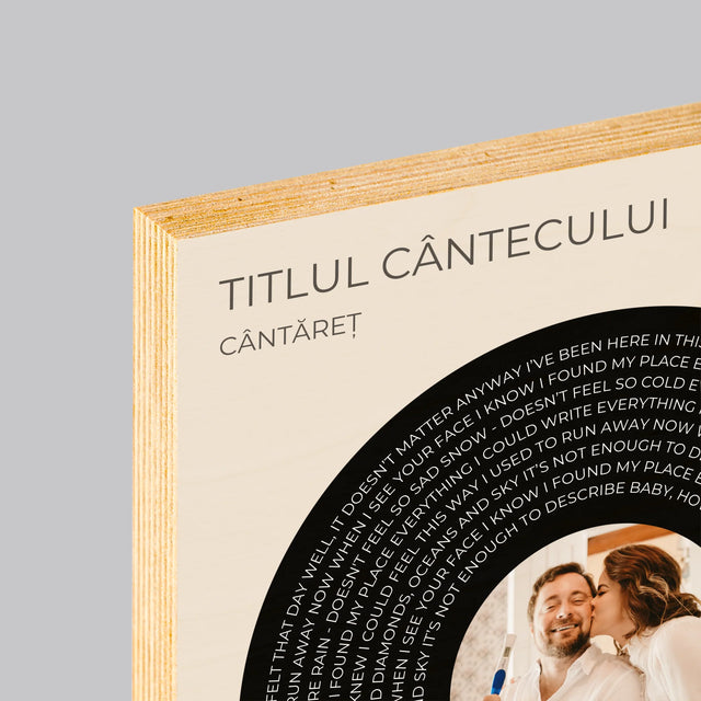Fotografie Si Semnătură: Textul Cântecului Cu Fotografia Ta - Imprimare Pe Lemn ( Verticală)