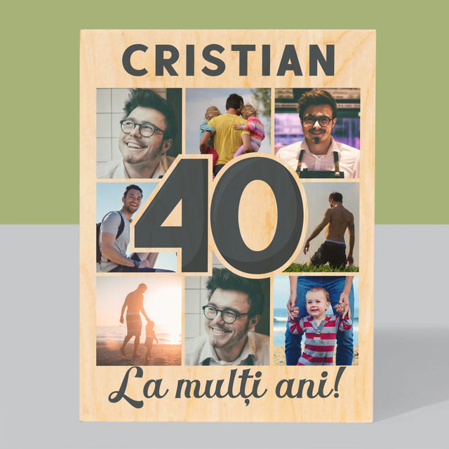 Colaj De Fotografii: 40 De Ani - Imprimare Pe Lemn ( Verticală)