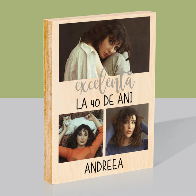 Colaj De Fotografii: Excelentă La 40 De Ani - Imprimare Pe Lemn ( Verticală)