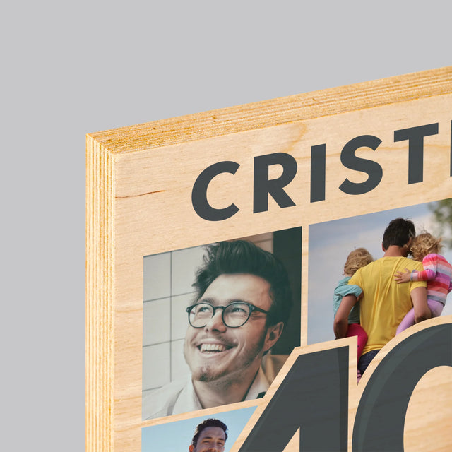 Colaj De Fotografii: 40 De Ani - Imprimare Pe Lemn ( Verticală)