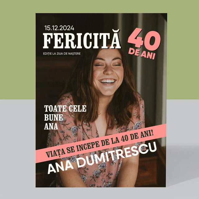 Copertă Derevistă: Fericită La 40 De Ani - Imprimare Pe Lemn ( Verticală)