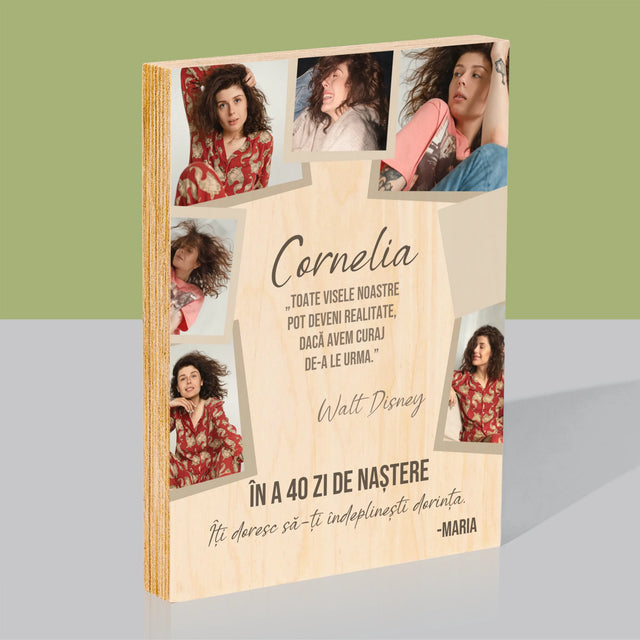 Colaj De Fotografii: 40 Zi De Naștere Realizeați Dorințele - Imprimare Pe Lemn ( Verticală)