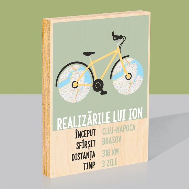 Harta Oraș: Realizările Biciclistului - Imprimare Pe Lemn ( Verticală)