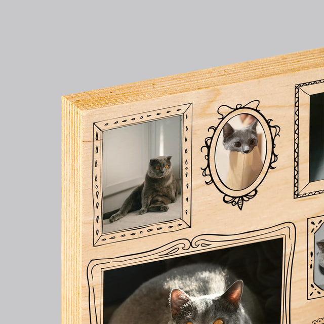 Colaj De Fotografii: Perete Galereia Cu Pisic - Imprimare Pe Lemn ( Verticală)