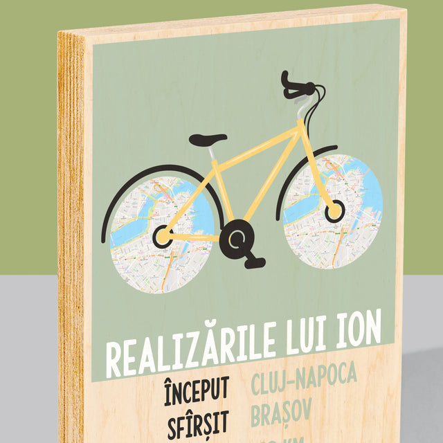 Harta Oraș: Realizările Biciclistului - Imprimare Pe Lemn ( Verticală)
