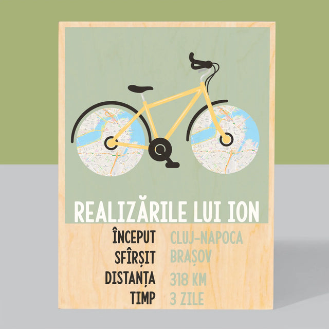 Harta Oraș: Realizările Biciclistului - Imprimare Pe Lemn ( Verticală)
