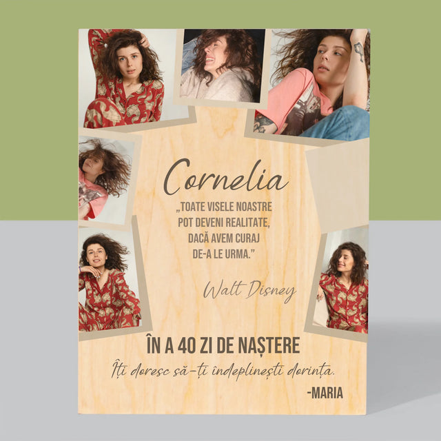 Colaj De Fotografii: 40 Zi De Naștere Realizeați Dorințele - Imprimare Pe Lemn ( Verticală)