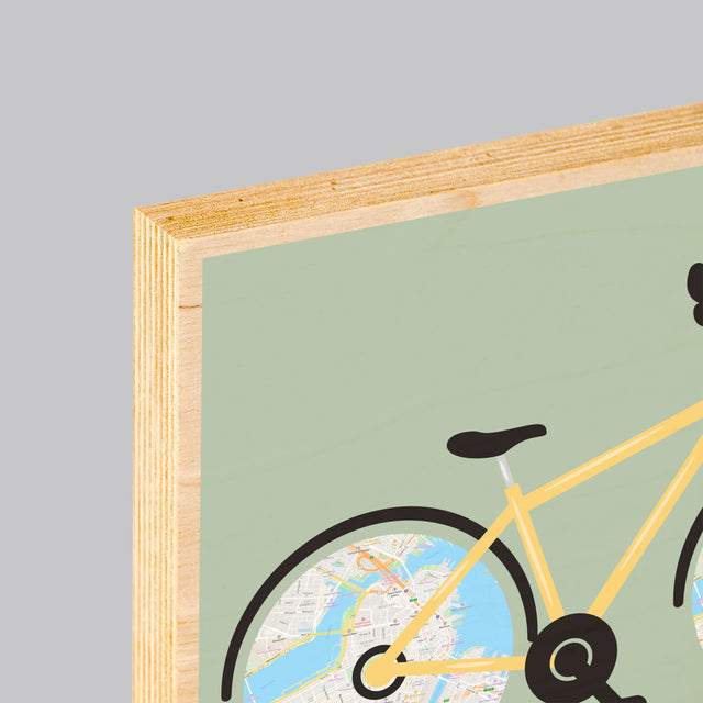 Harta Oraș: Realizările Biciclistului - Imprimare Pe Lemn ( Verticală)