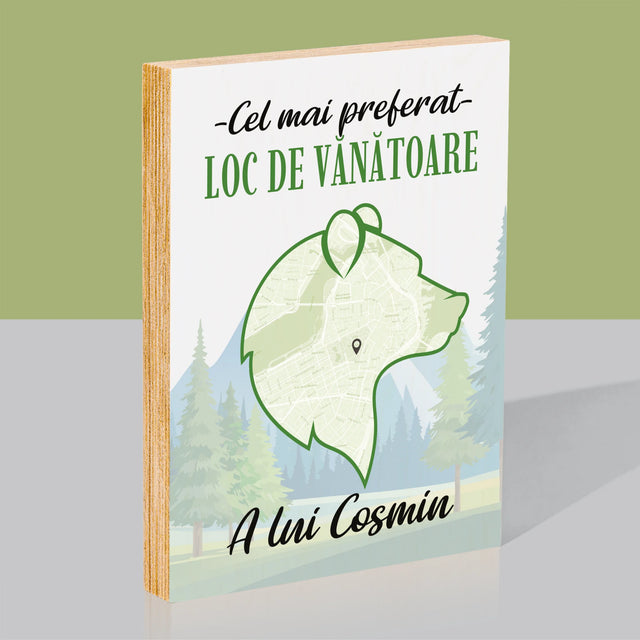 Harta Oraș: Cel Mai Preferat Loc De Vînătoare - Imprimare Pe Lemn ( Verticală)