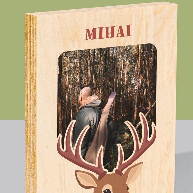 Fotografie Si Semnătură: Cerb - Imprimare Pe Lemn ( Verticală)