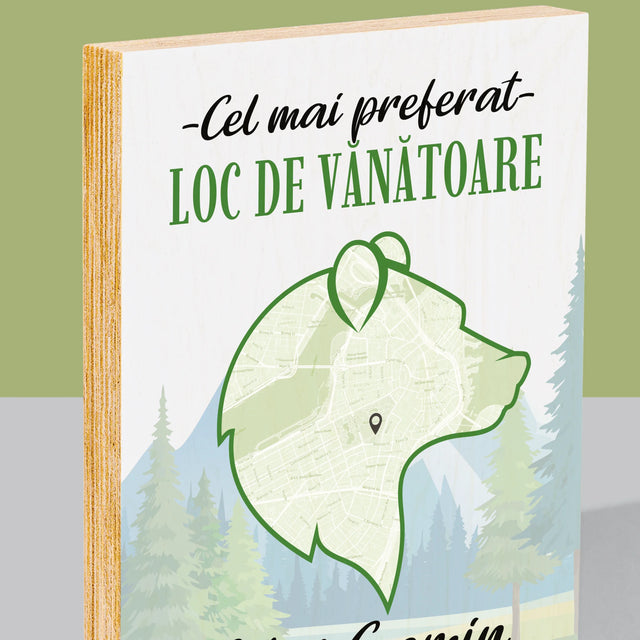 Harta Oraș: Cel Mai Preferat Loc De Vînătoare - Imprimare Pe Lemn ( Verticală)