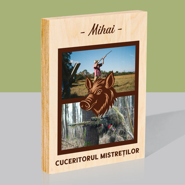 Colaj De Fotografii: Cuceritorul Mistreților - Imprimare Pe Lemn ( Verticală)